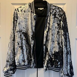 Honey Punch Black and Silver Sequin Bomber Jacket